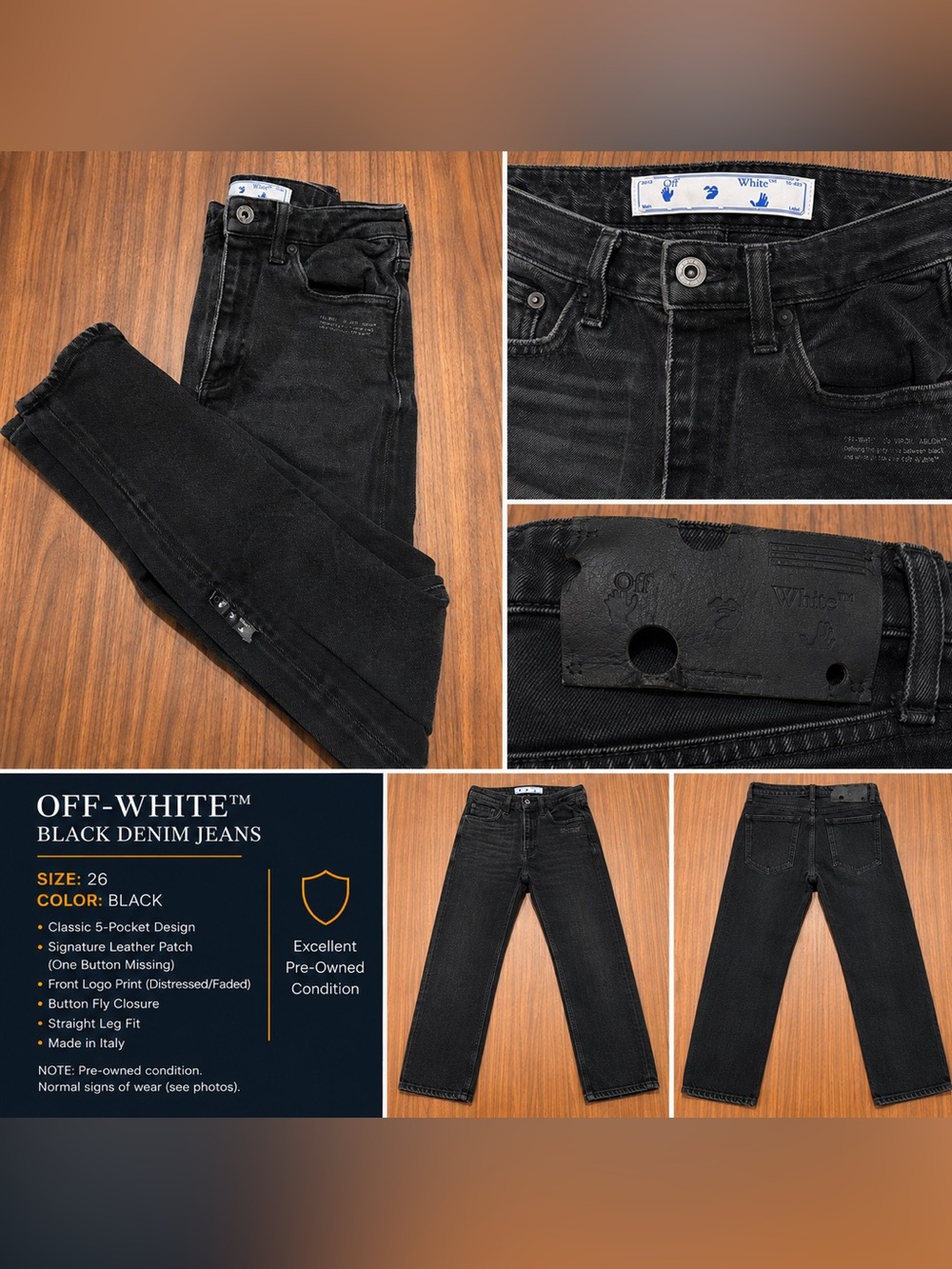 Off-White Black Washed Straight-Leg Jeans